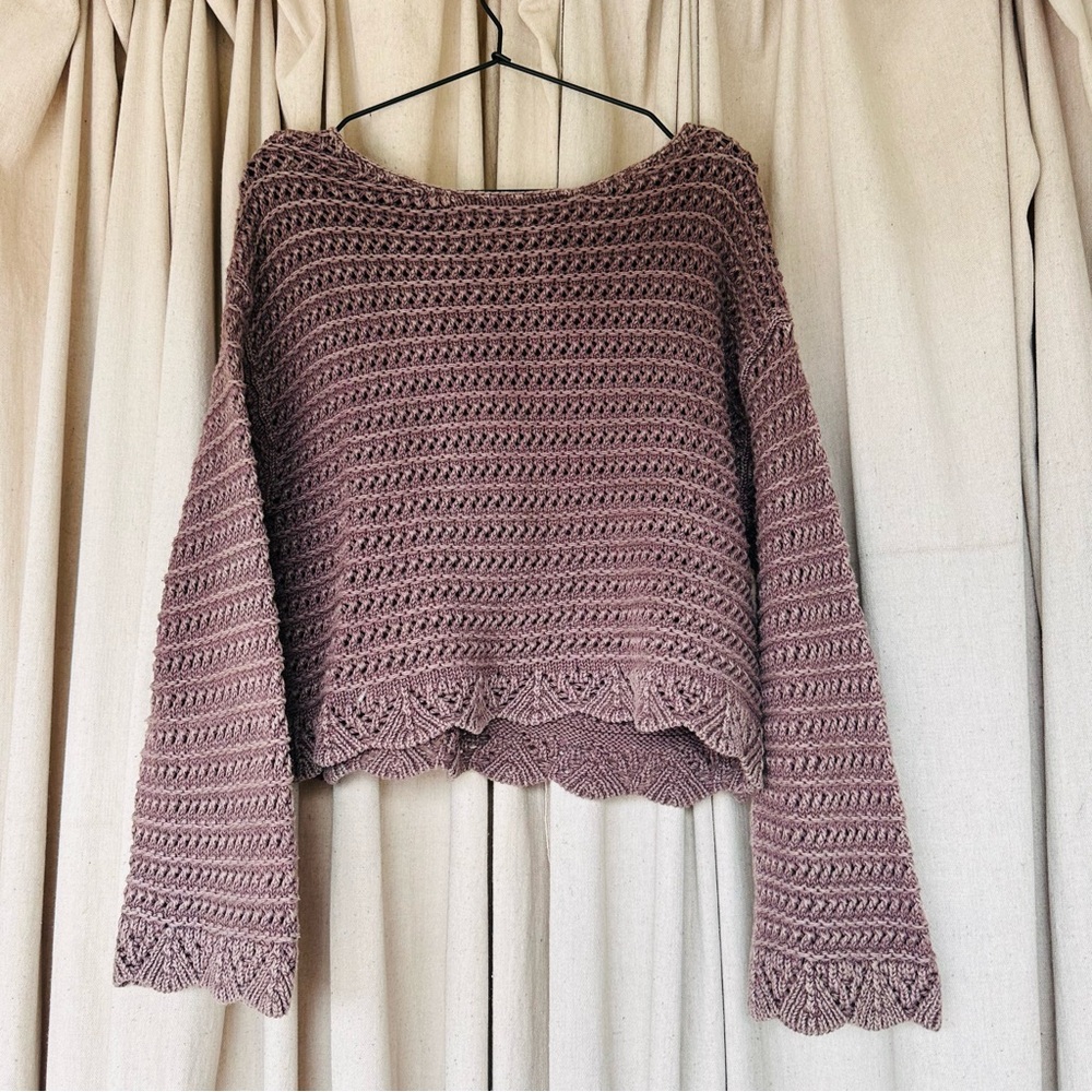 American Eagle Outfitters Purple Ballet Neck Open Knit Sweater